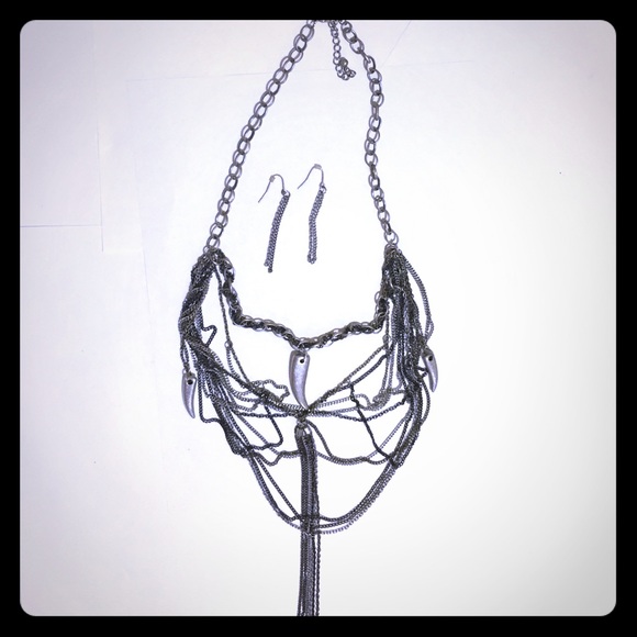 Silver & Hematite Layered Chain Necklace Set