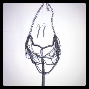 Silver & Hematite Layered Chain Necklace Set