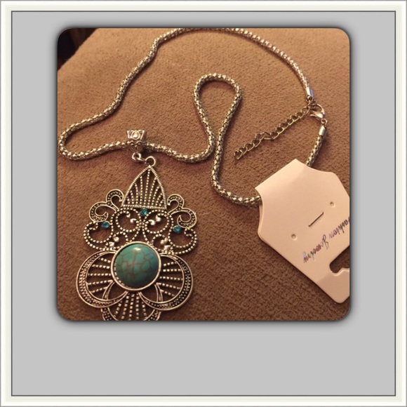 Silver Tibetan & Turquoise Necklace NEW - Picture 2 of 2