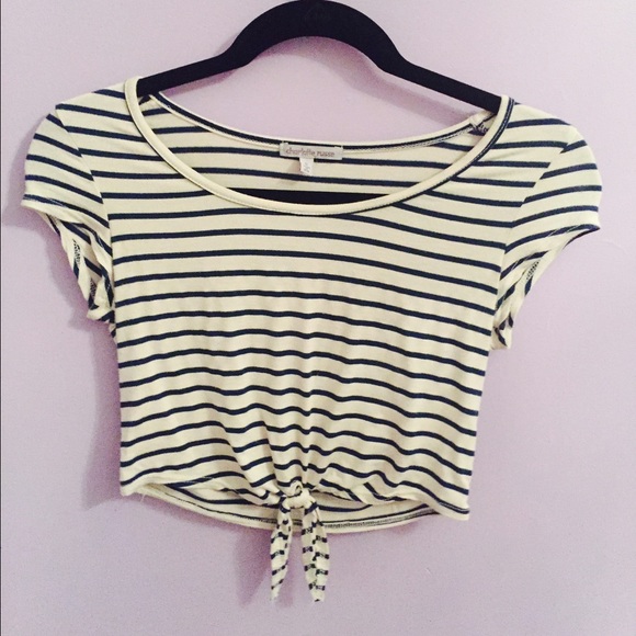 Striped front-tie crop top