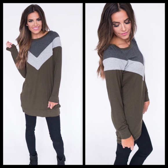 ❤️LAST ONE❤️ Olive Chevron Tunic Mini Dress - Picture 2 of 2