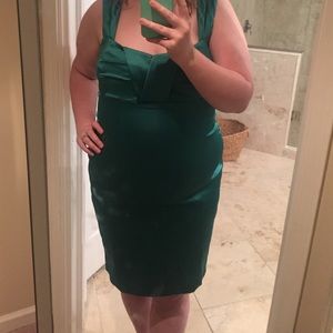 Emerald satin pencil dress