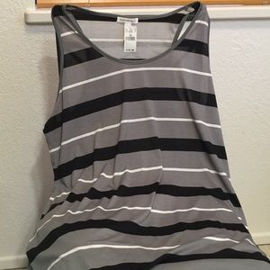 Black, grey, and white striped maxi dress