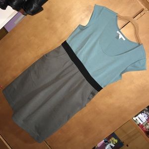 Pastel teal and gray short sleeve dress
