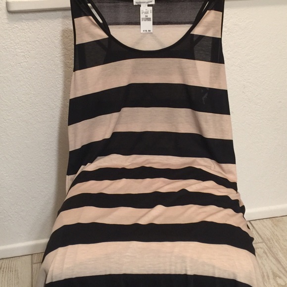 White and tan striped maxi dress