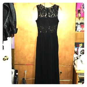 New Black Sleeveless lace double split maxi dress