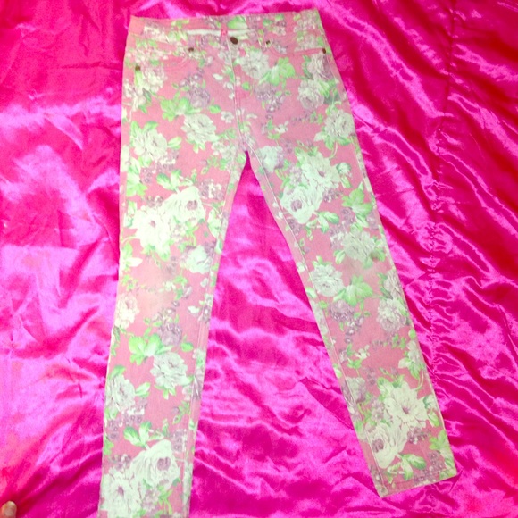 90s grunge pink floral denim jeans