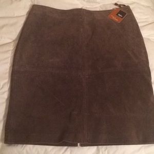 Suede knee length skirt