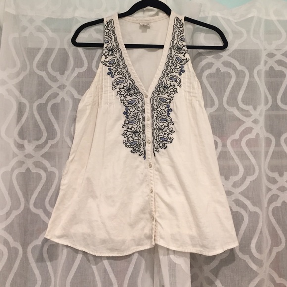 White/Blue button down embroidered tank top