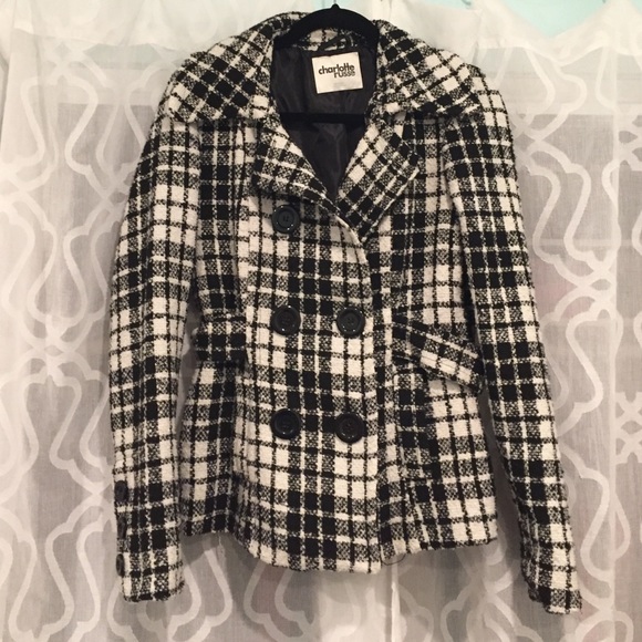 Plaid b&w Pea Coat - Picture 1 of 4