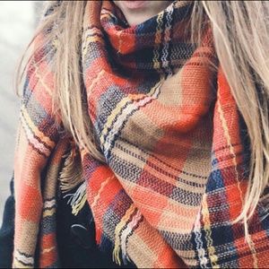 Orange Plaid Zara Style Blanket Scarf