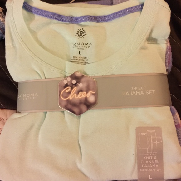 NWT. Sonoma knit and flannel 3-Piece pajama set.