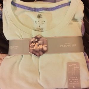 NWT. Sonoma knit and flannel 3-Piece pajama set.