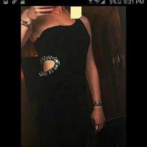 Deb black dress with crystals and open side