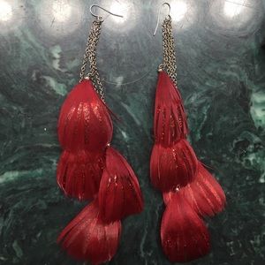 Multi Feathered Red Earrings WORN ONCE