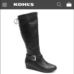 Kohls Black Riding Boots w/ One Inch Wedge