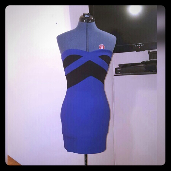 Blue and black mini dress