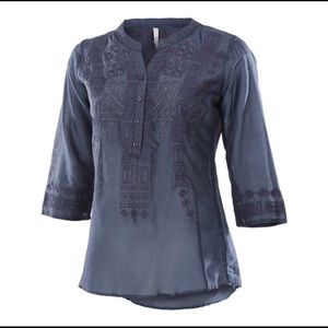 Mororeno Embroidered Henley - Beautiful Detail!