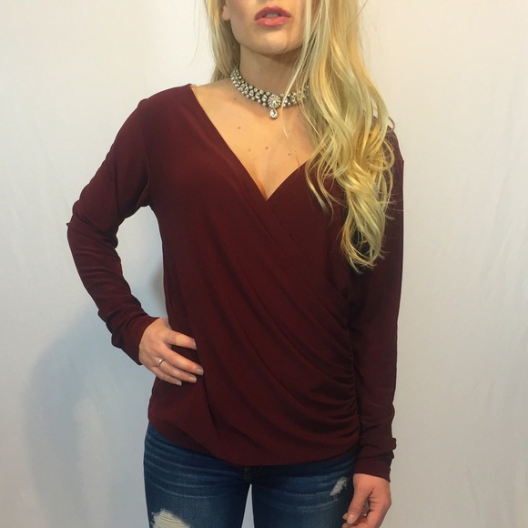 Sympli Tops - Burgundy Draped Wrap Sympli The Best Top