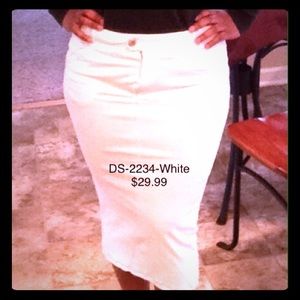 Upcycled white denim pencil skirt