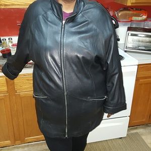 Black Plus Size Leather Coat