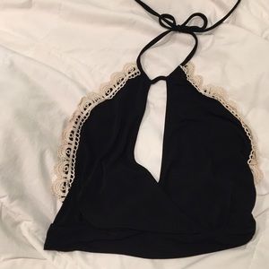 Black/cream Halter Crop Top