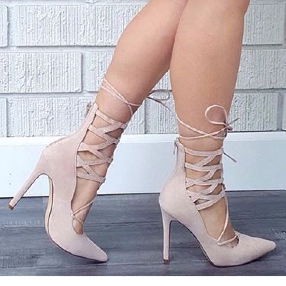 Shoes - NUDE FAUX SUEDE HEELS
