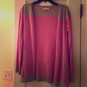 Pink and gray striped oversized cardigan