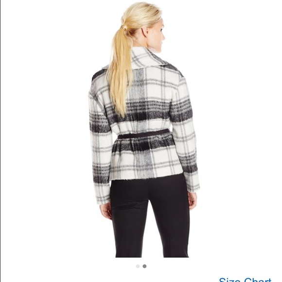 BB Dakota Plaid Black and White Wool Coat - Picture 2 of 4