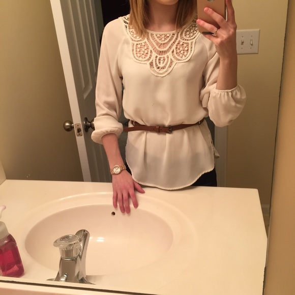Cream Crochet Neck Top