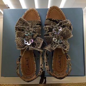 Lanvin Bows & Crystal Python Print Sandals (39.5)