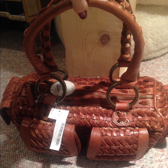 Isabella Fiore braided leather/velvet barrel bag