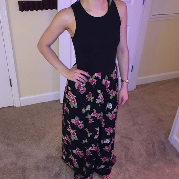 Black and Floral Crochet Top Dress