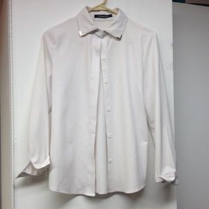White Blouse with Gold Tipped Collar
