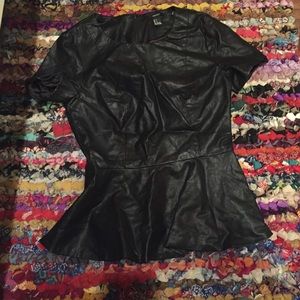 Peplum faux leather shirt