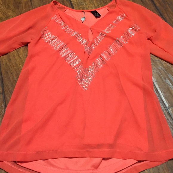 coral sheer blouse