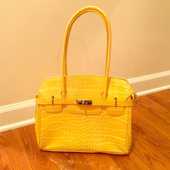 Yellow genuine leather Italian handbag