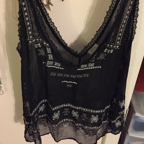 Black embroidered tank top