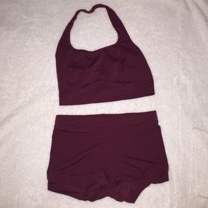 maroon dance top and short set