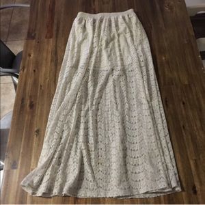Lace half sheer maxi skirt