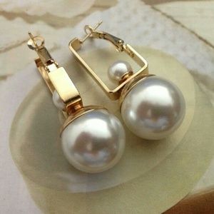 👠👠Geometric shape shiny double pearl👠👠