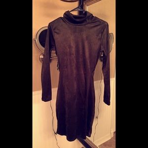 Open back suede olive green dress