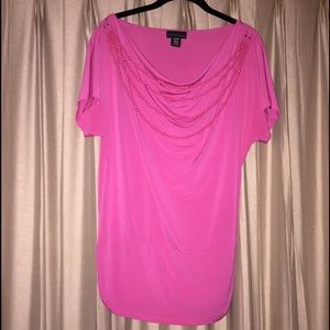 Fuchsia Blouse with Necklace, Size XL