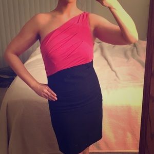 One shoulder pink and black dress