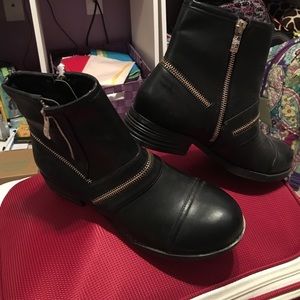 Black Ankle Boots with Gold Zippers