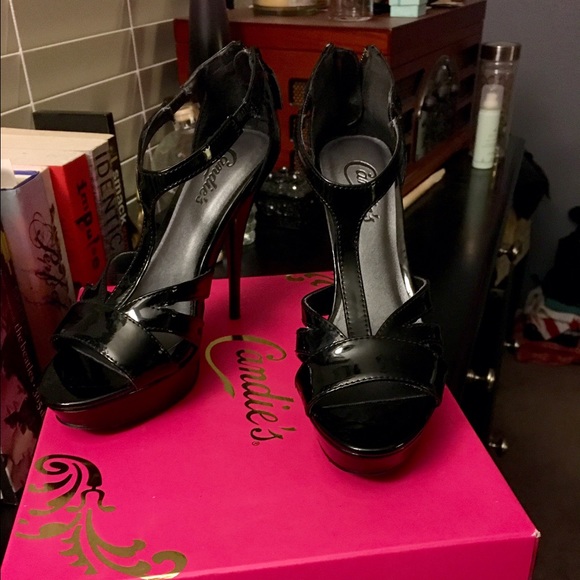 Candies black strappy pumps.