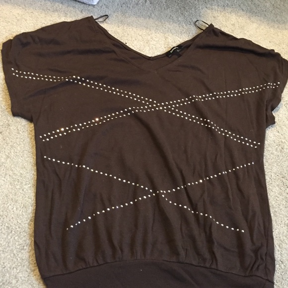 Brown rhinestone express wide sleeve top