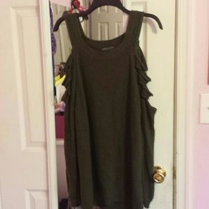 Olive green sweater with cutout shoulders