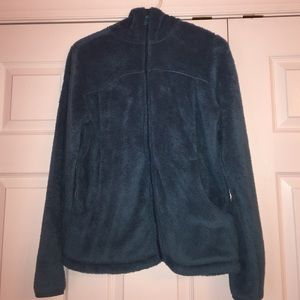 Teal blue Lands End jacket with matching gloves