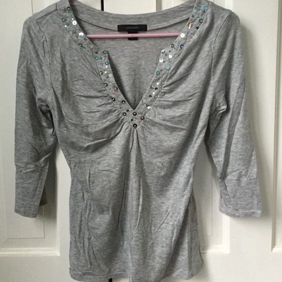 Express gray sequin top